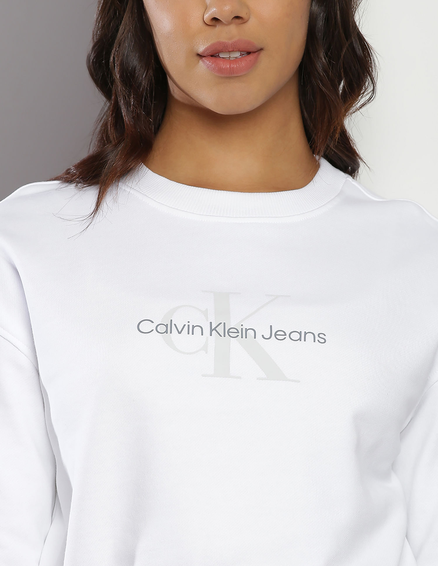 Calvin Klein terry crop sweatshirt in cream