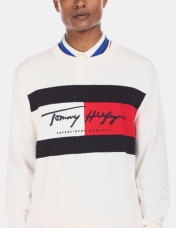 White Tommy Sweater Men Autograph Crew Flag Hilfiger Neck Buy