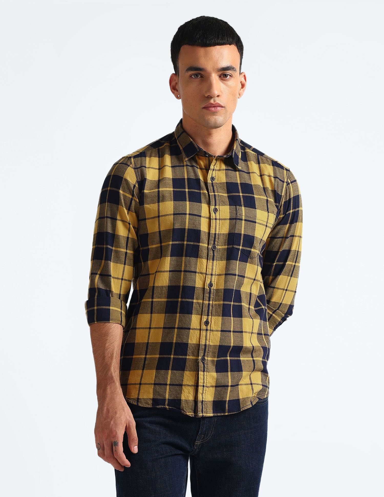 Flying Machine Plaid Check Pure Cotton Shirt