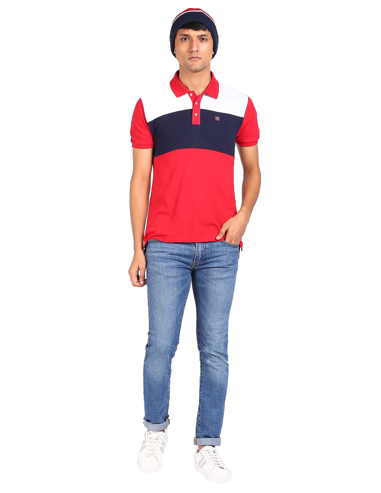 AD by Arvind Cotton Colour Block Polo Shirt