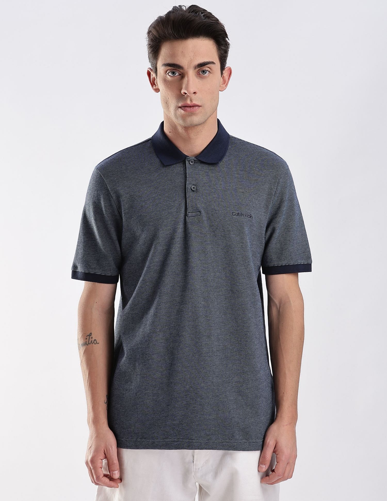 Calvin Klein Jeans Regular-Fit Heathered Cotton Polo Shirt