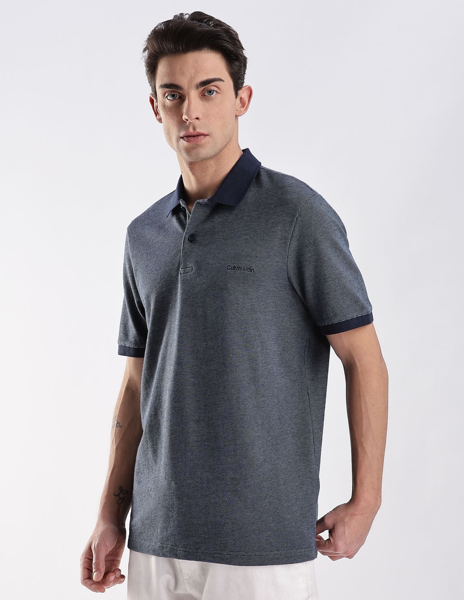 Calvin Klein Jeans Regular-Fit Heathered Cotton Polo Shirt