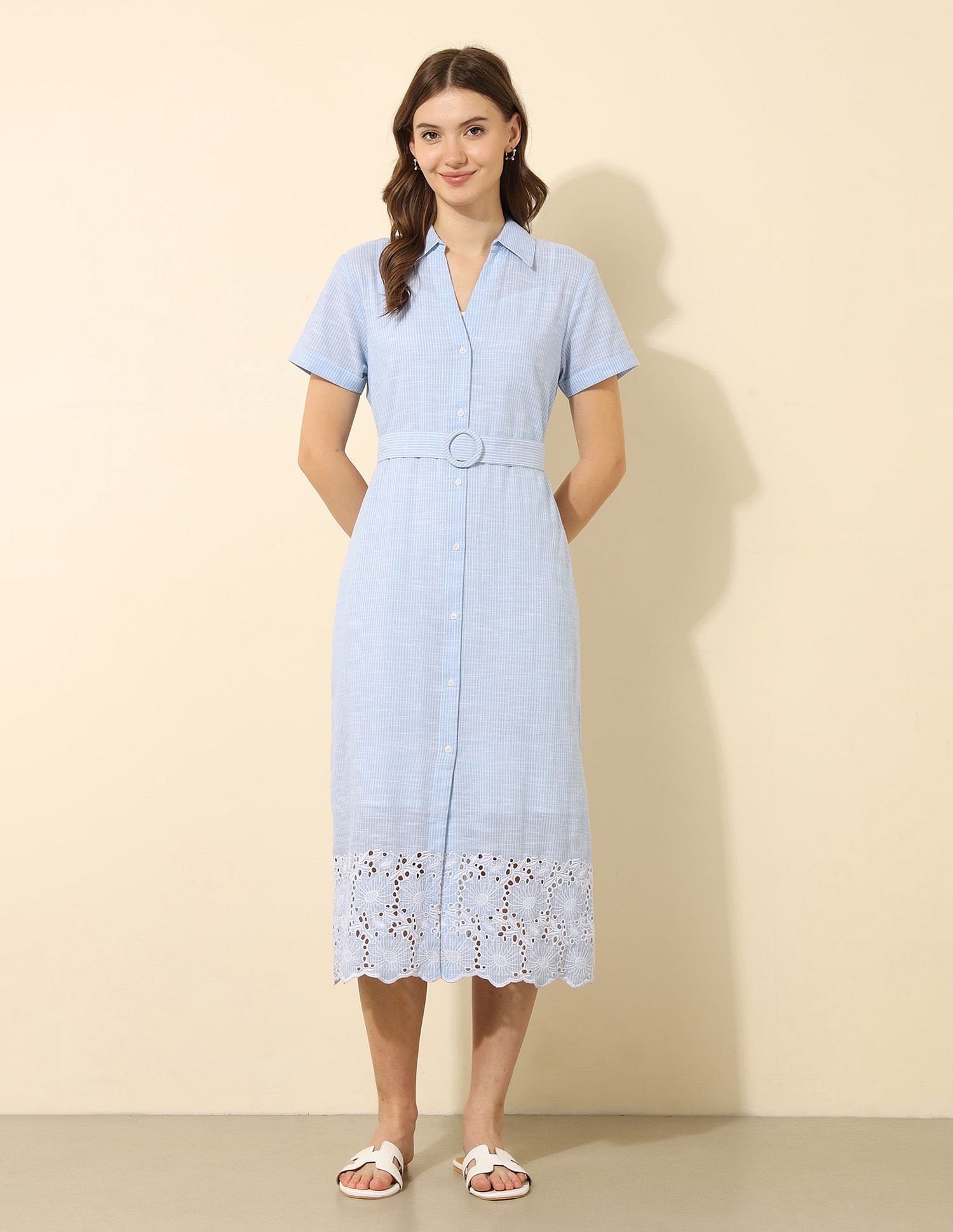 U.S. Polo Assn. Women Schiffli Midi Shirt Dress