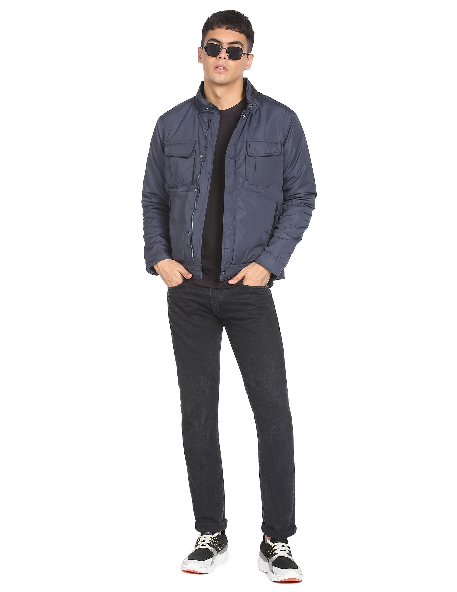 Flying Machine Solid Zip Up Padded Jacket