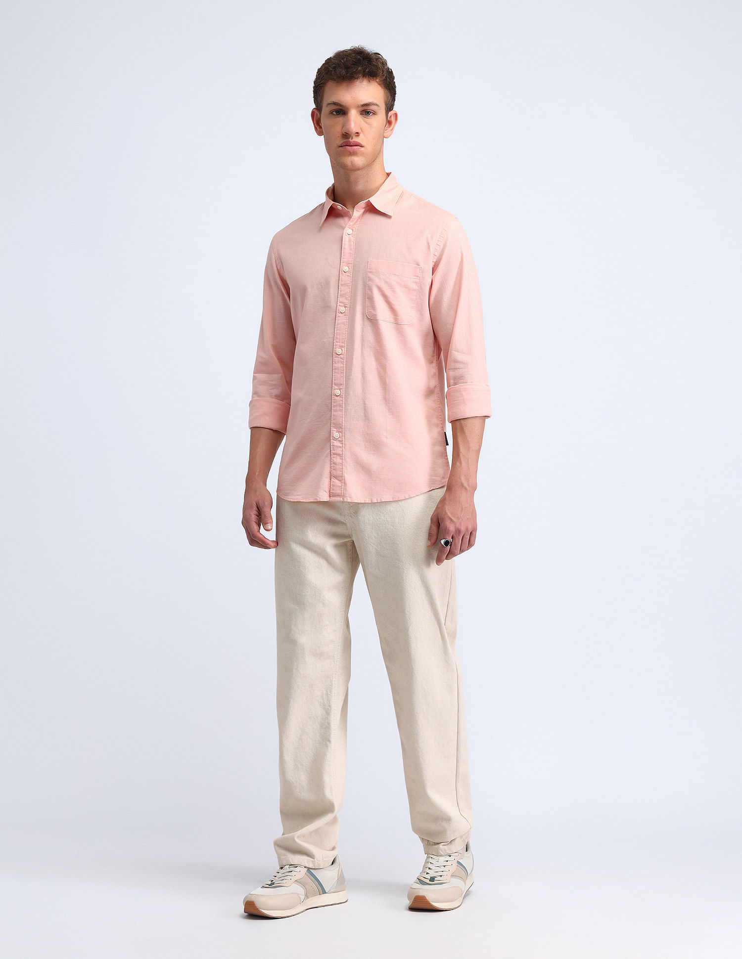 Flying Machine Slim Fit Solid Cotton Shirt