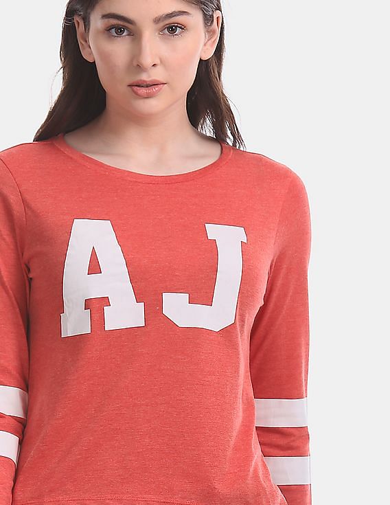 Buy Aeropostale Women Dark Red Cotton Brand Print T-Shirt - NNNOW.com