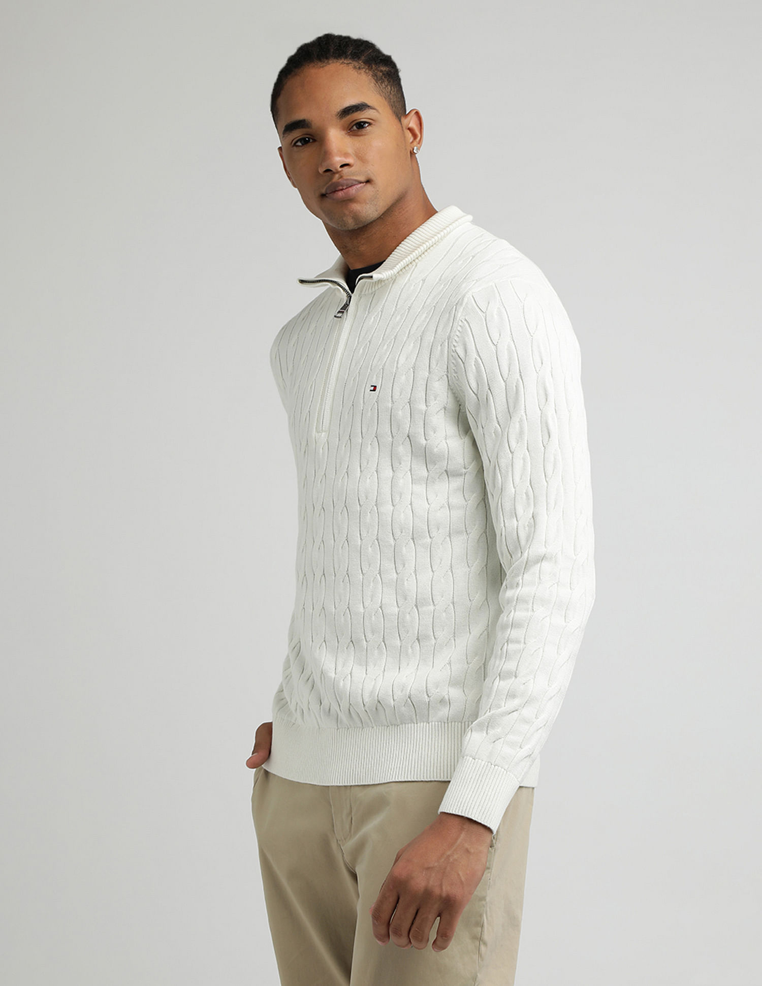 Tommy Hilfiger Classic Cotton Cable Zip Mock Sweatshirt