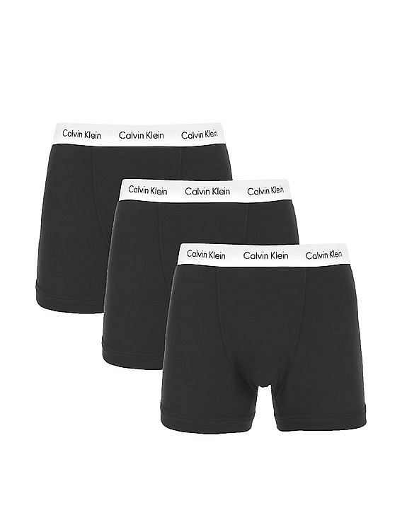 Calvin Klein Underwear Men Black Contrast Waist Solid Trunks - Pack Of 3