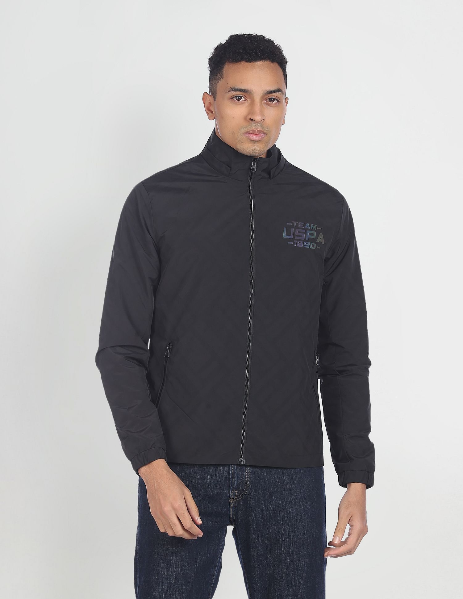U.S. Polo Assn. Denim Co. High Neck Zip Up Printed Jacket