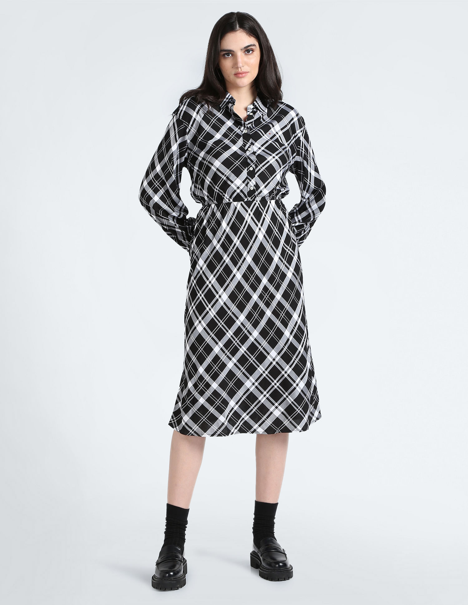 ワンピース sheller flocky check long shirt dress Sheller flocky check long shirt dress