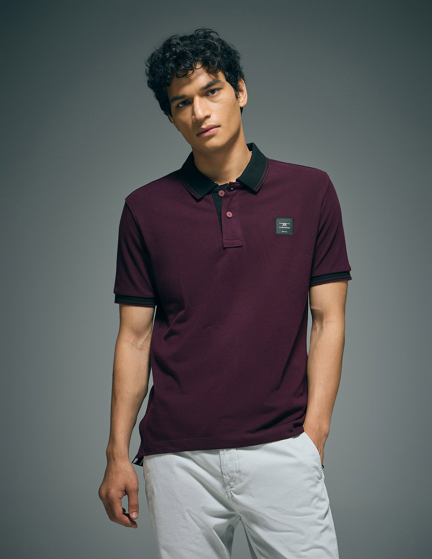 Flying Machine Contrast Collar Cotton Polo Shirt