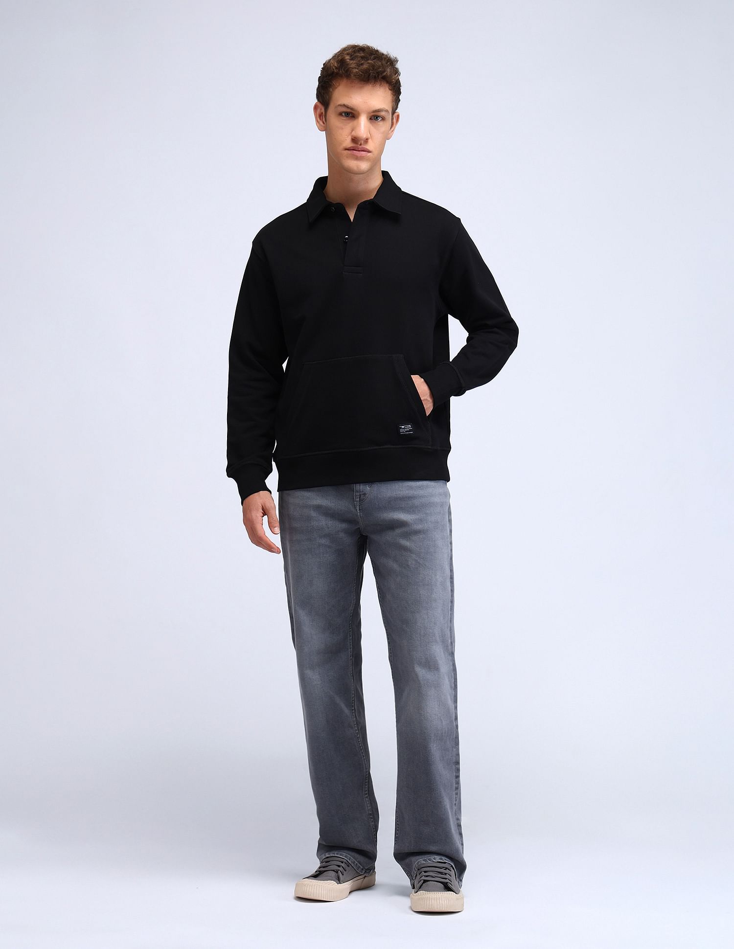 Flying Machine Brand Embossed Relaxed Fit Sweatshirt