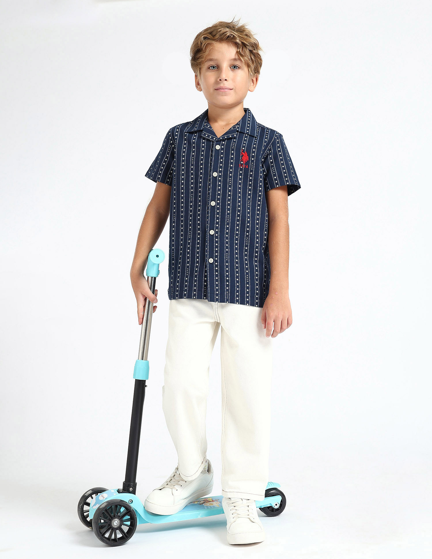 U.S. Polo Assn. Kids Boys Geometric Printed Relaxed Fit Shirt