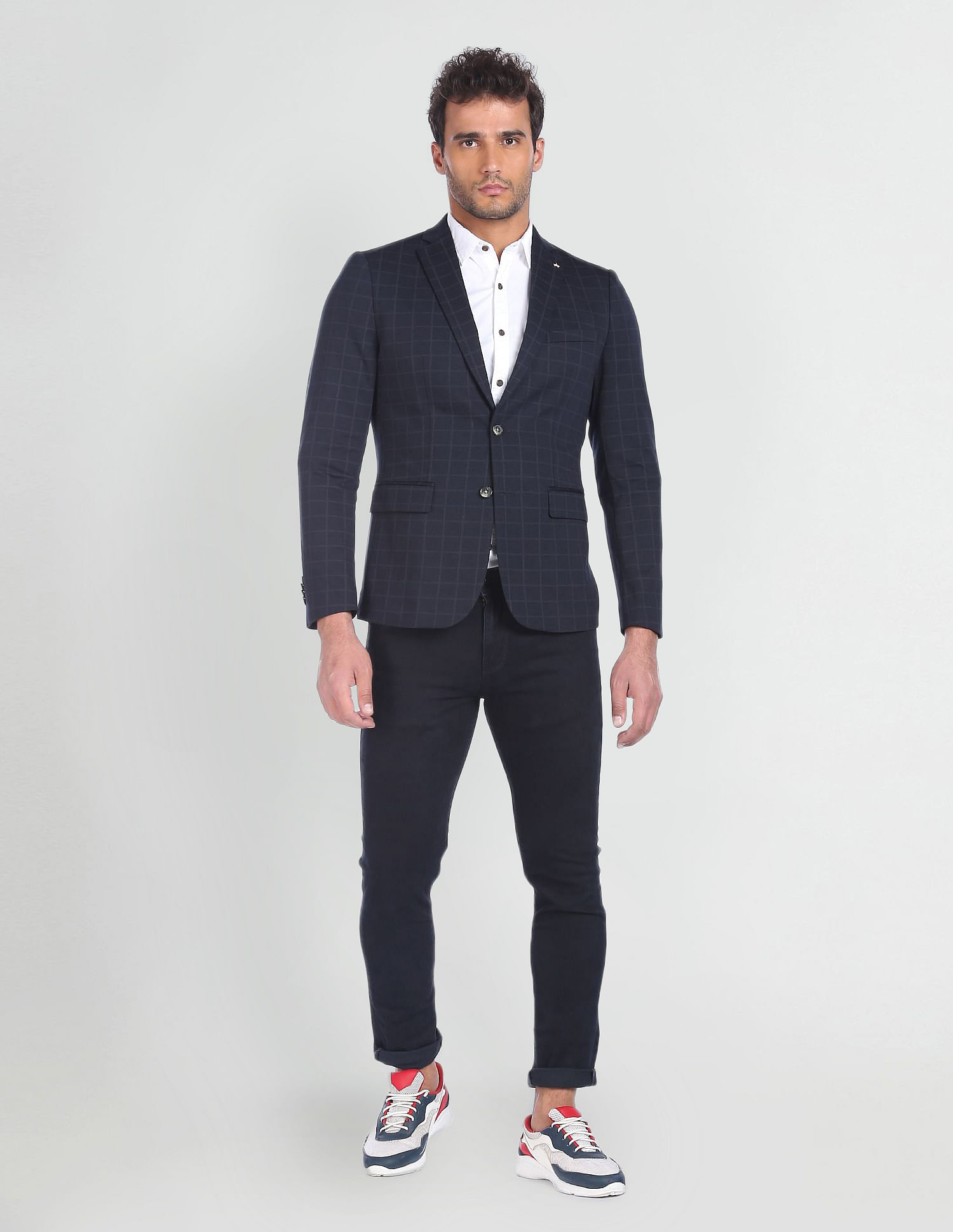 Buy Men Blue Check Formal Blazer Online