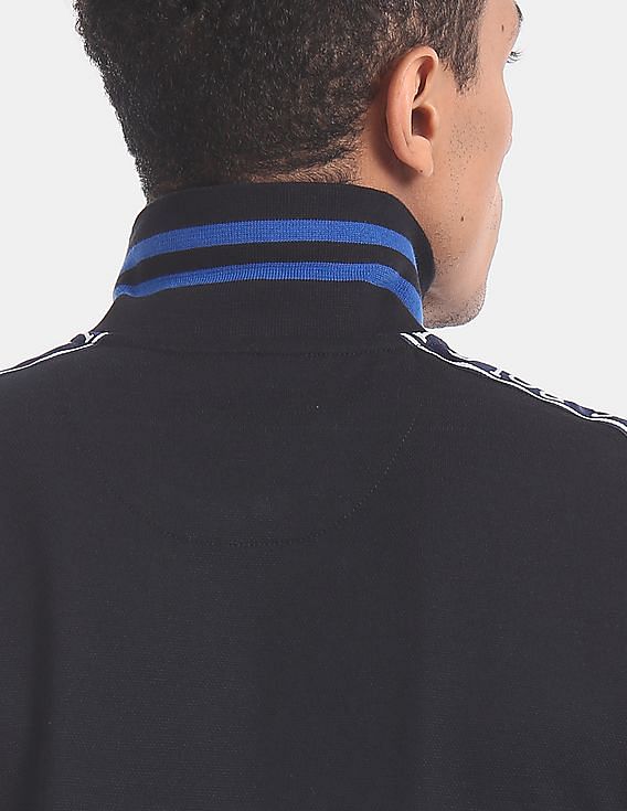 U.S. Polo Assn. Black Brand Taping Patterned Knit Polo Shirt