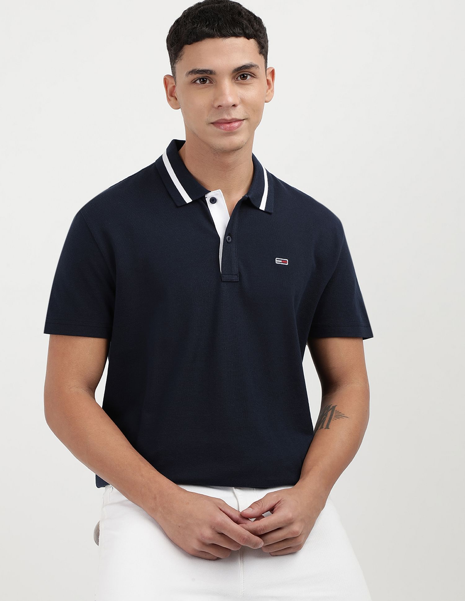 Tommy Hilfiger Neck Branded Cotton Polo Shirt