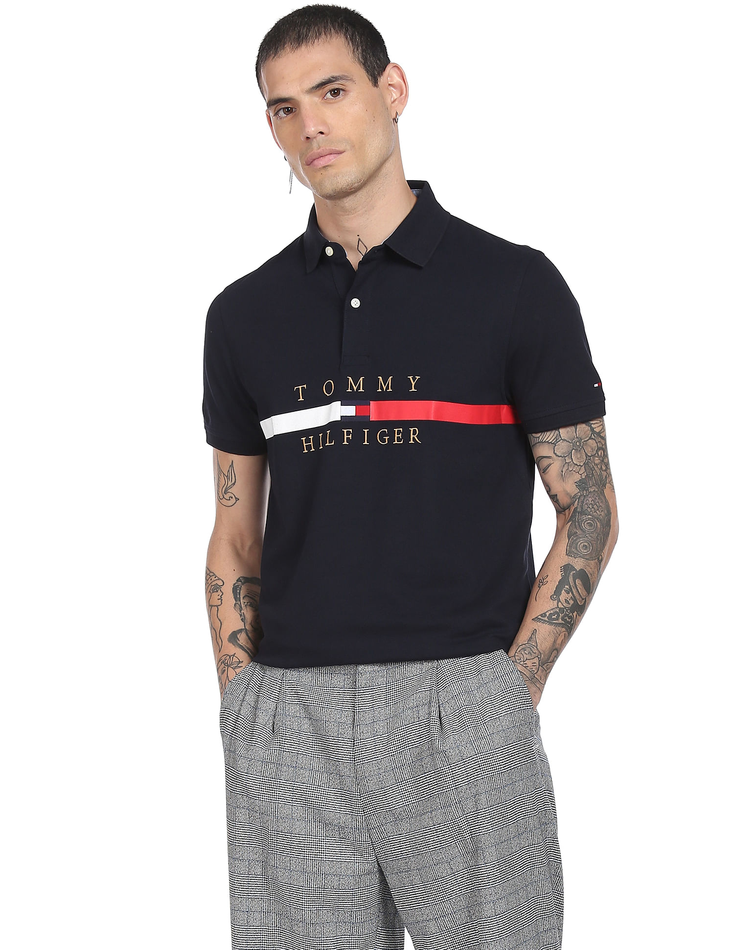 Buy Tommy Hilfiger Men Navy Clinton Pique Embroidered Logo Polo Shirt