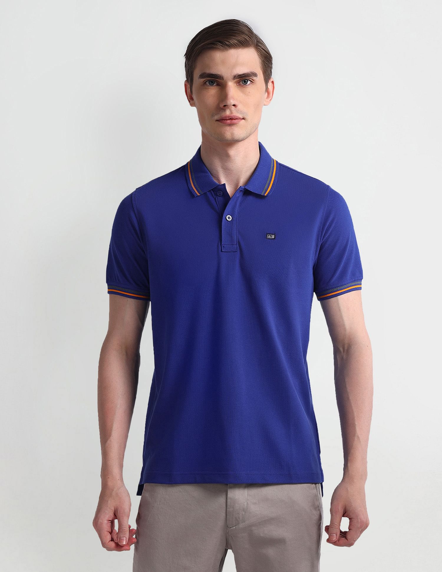 Arrow Sport Striped Collar Solid Polo Shirt