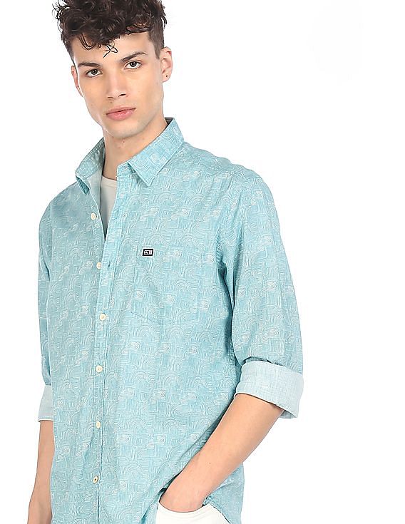 Buy Arrow Men Blue Spread Collar Printed Shirt - NNNOW.com