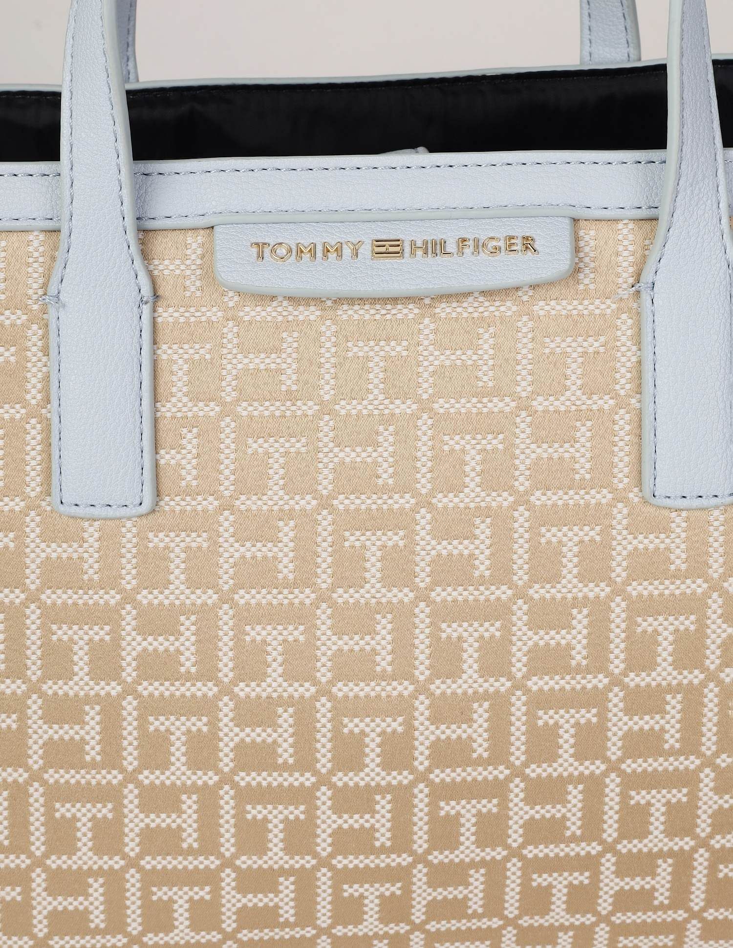 Tommy Hilfiger Logo Beige Cotton Handbags
