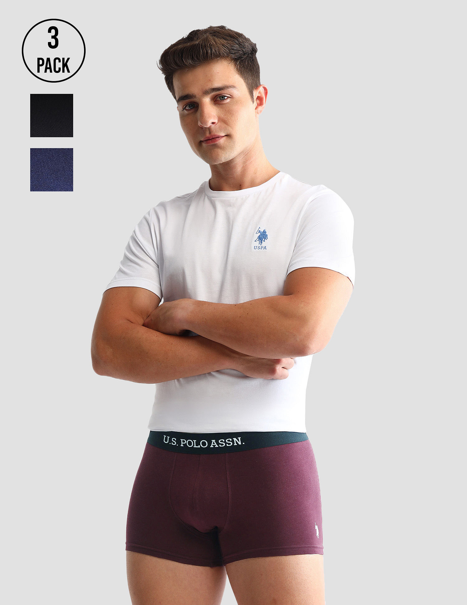 USPA Innerwear Anti Microbial Solid OET13 Trunks - Pack Of 3