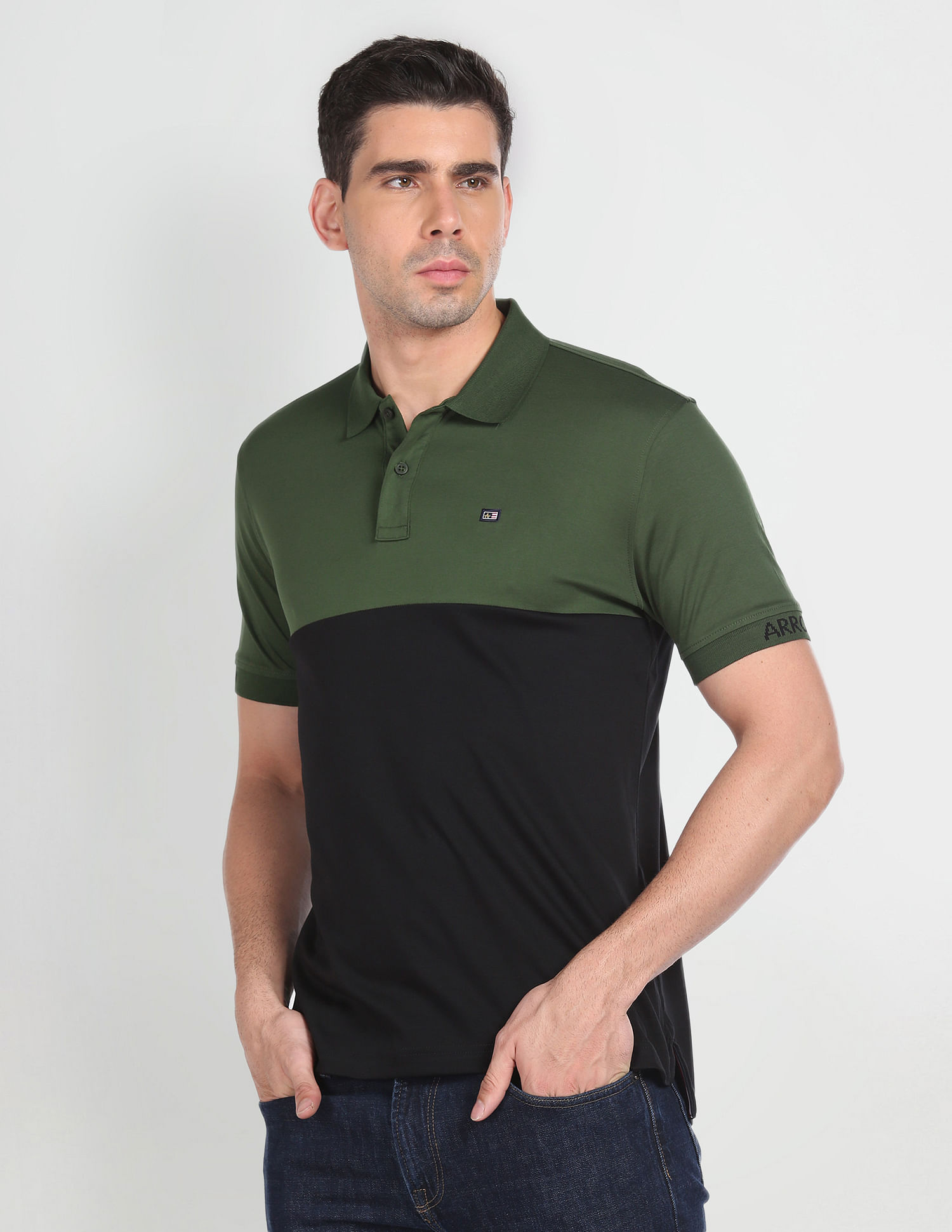 Arrow Sports Colour Block Ribbed Collar Polo Shirt