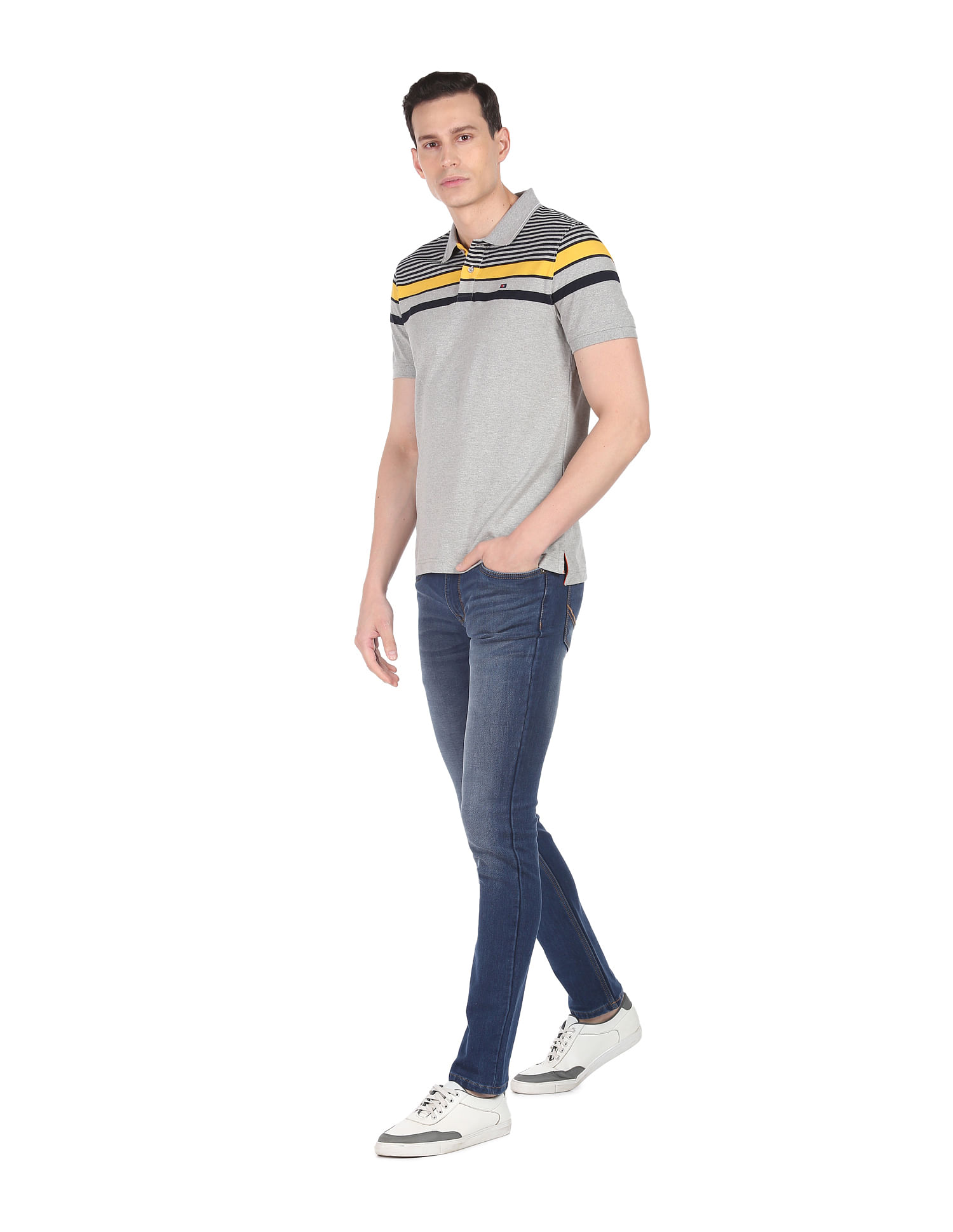 AD by Arvind Horizontal Stripe Cotton Polo Shirt