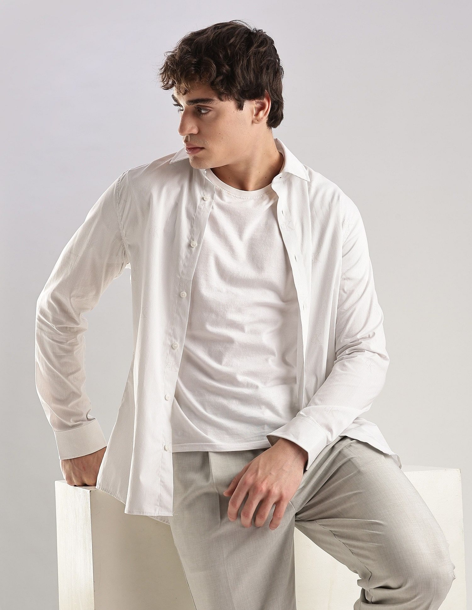 Calvin Klein Jeans Vertical Stripes Slim Fit Plain Woven Shirt