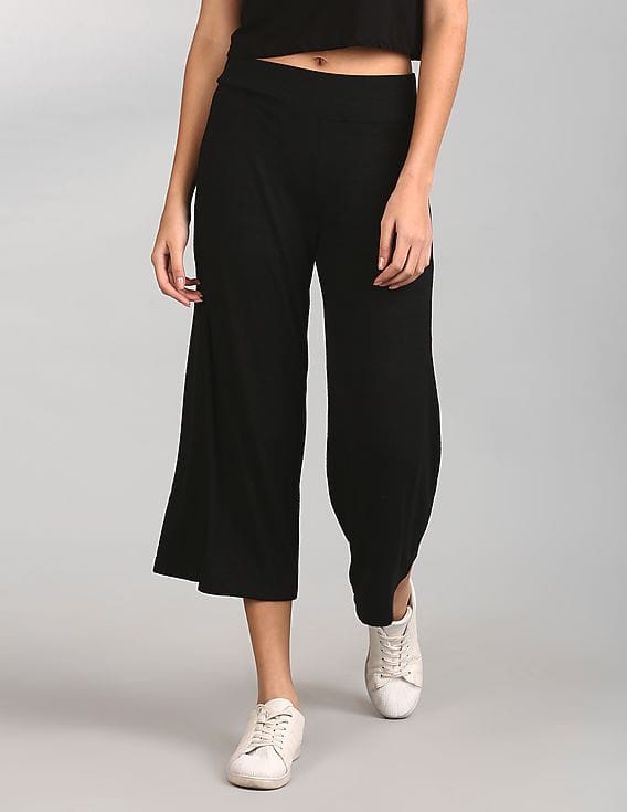Black Softspun Crop Wide-Leg Pants 
