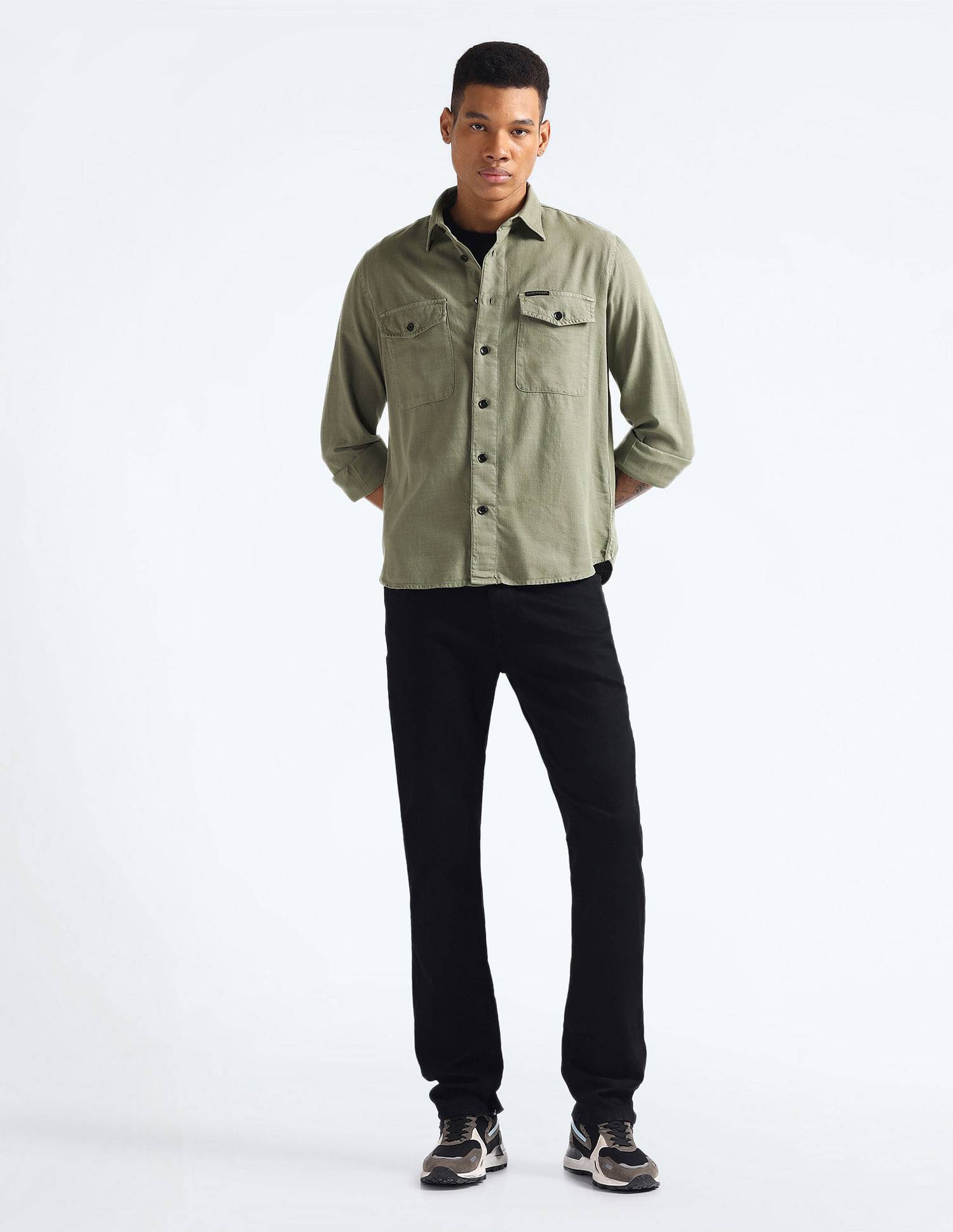 Flying Machine Slim Fit Washed Chambray Shirt
