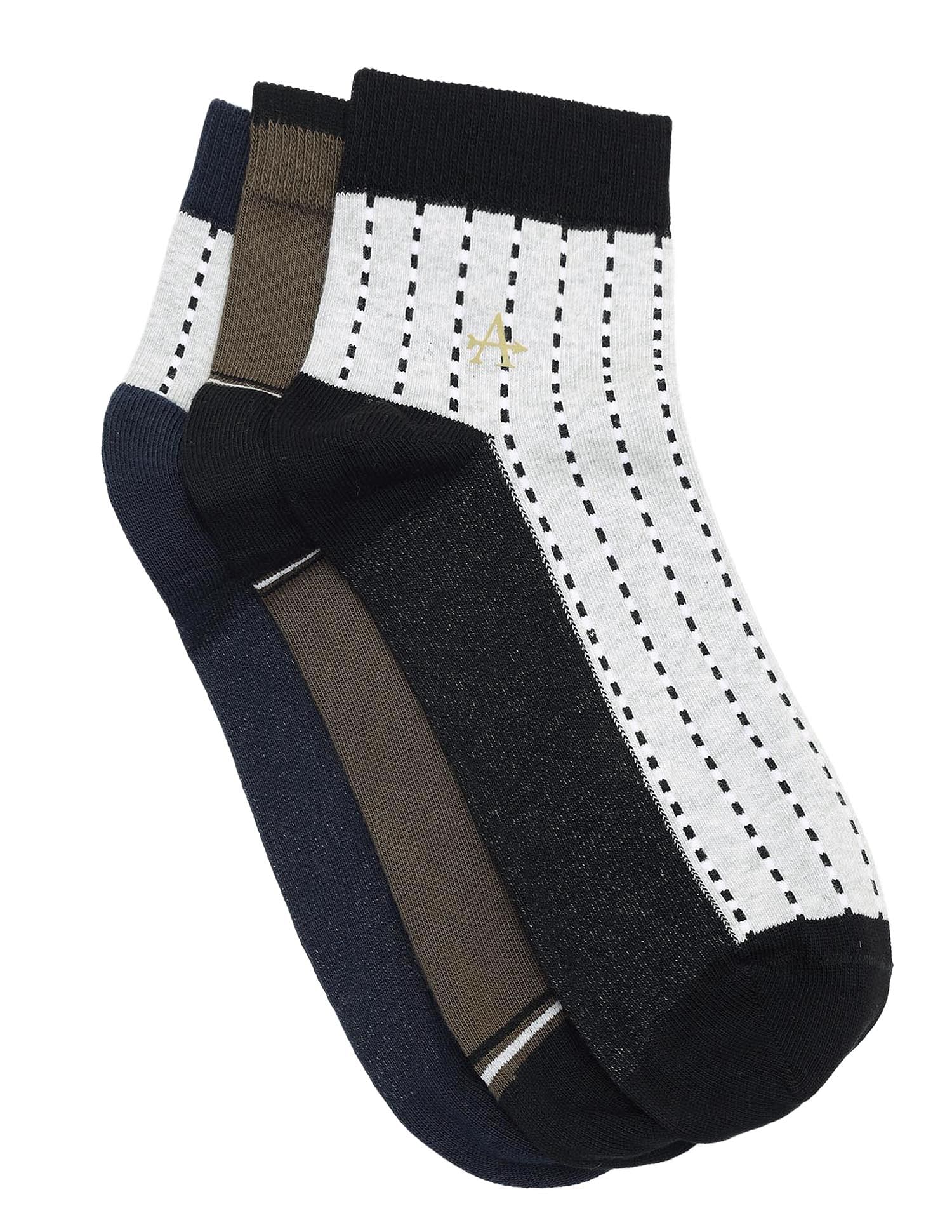Arrow Mens Ankle Length Printed Cotton Socks - Pack Of 3
