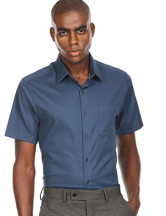 Dark blue short sleeve button clearance up