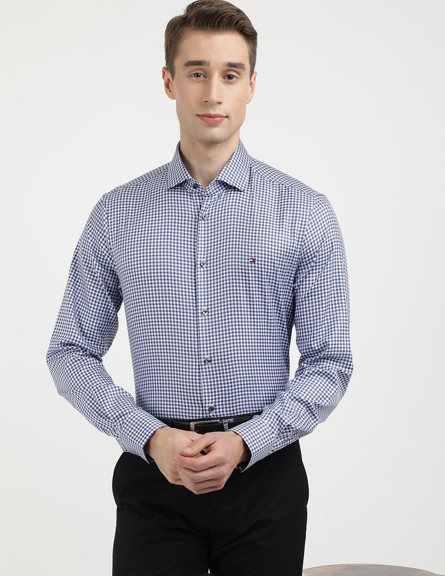 Tommy Hilfiger Satin Puppytooth Slim Fit Shirt