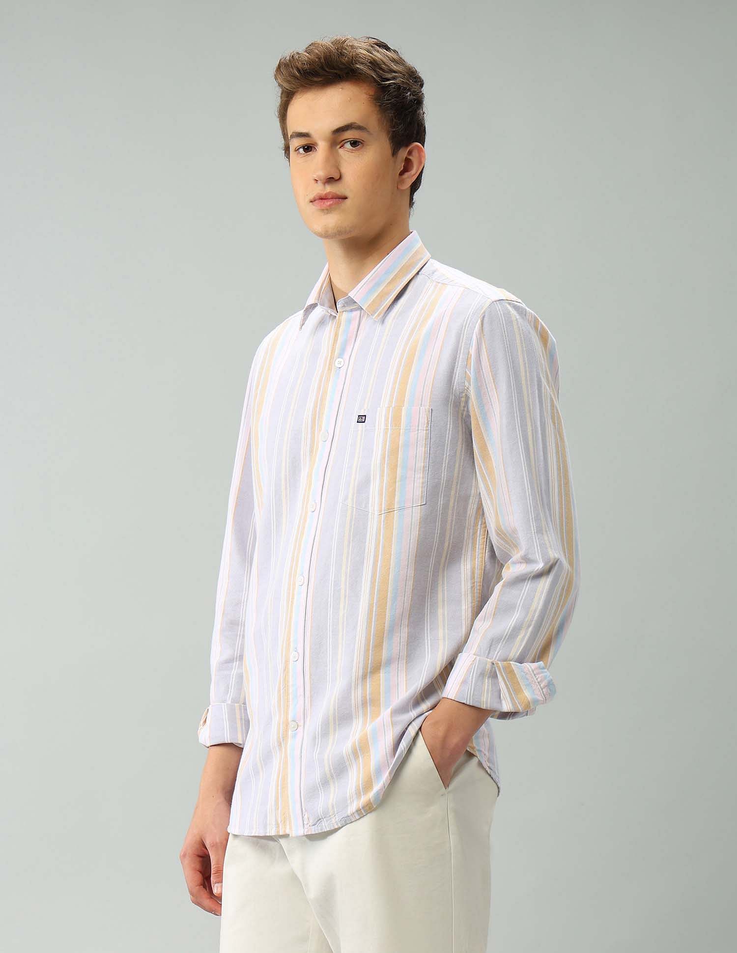 Arrow Sport Air Soft Manhattan Slim Fit Vertical Striped Shirt
