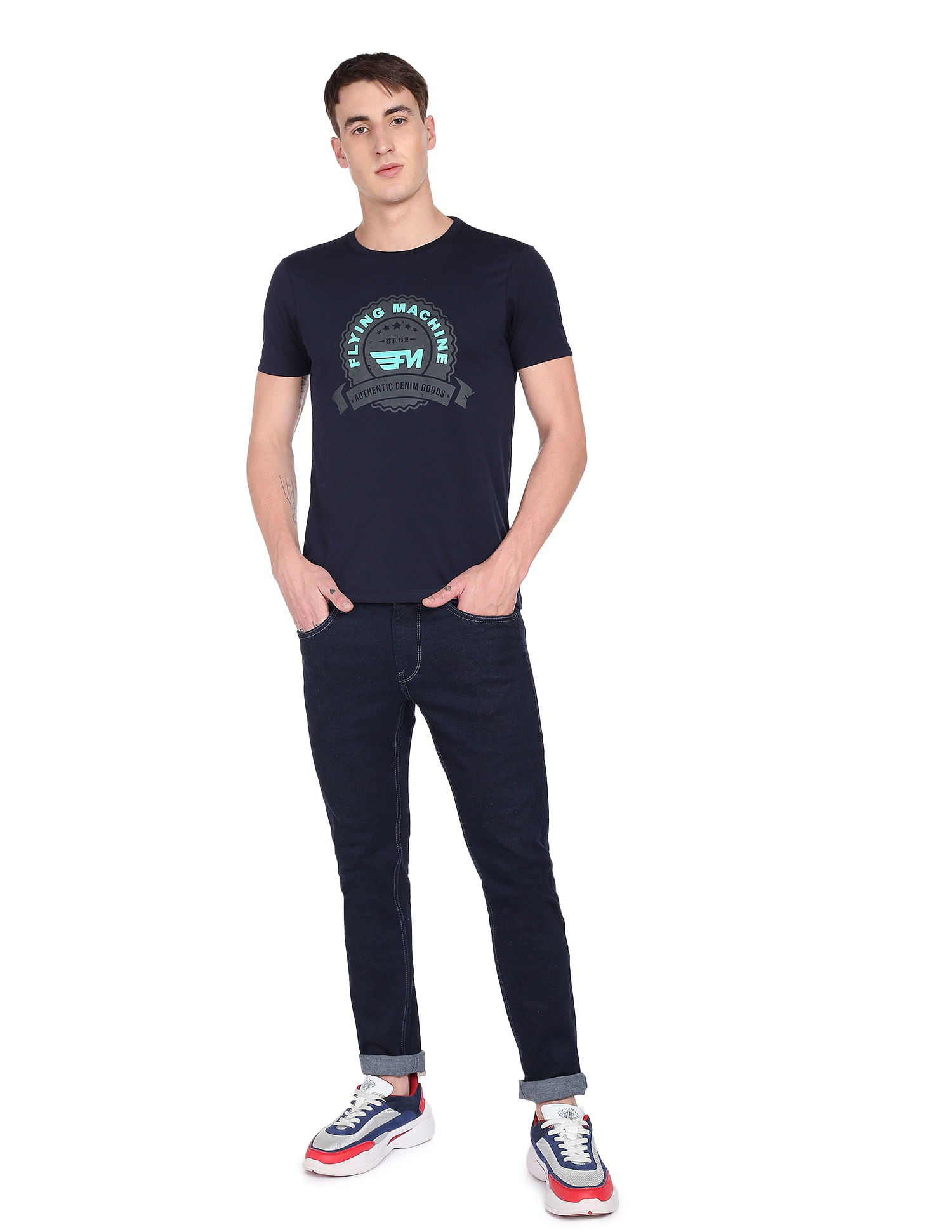 Buy Flying Machine Crew Neck Fish Print T-Shirt - NNNOW.com