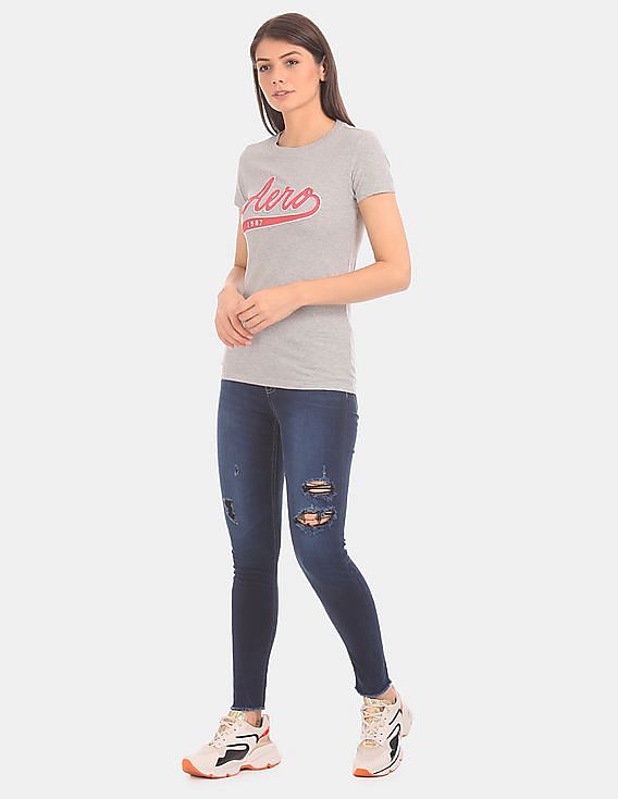 Aeropostale Women Dark Blue High Rise Destroyed Jeans