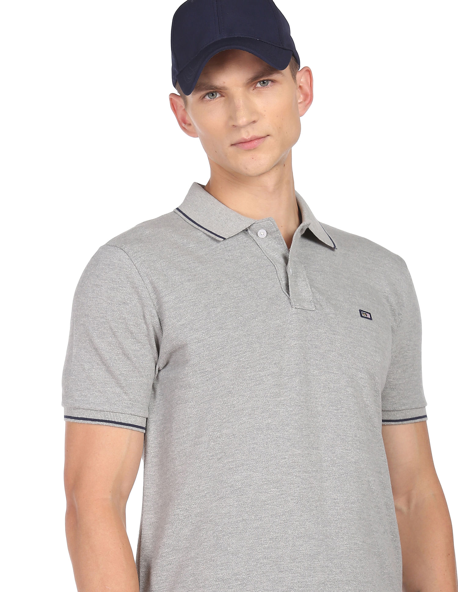 Arrow Sports Striped Collar Heathered Cotton Polo Shirt