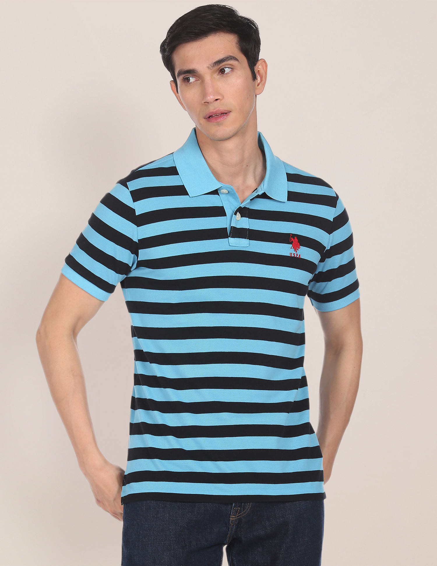 U.S. Polo Assn. Ribbed Collar Striped Polo Shirt