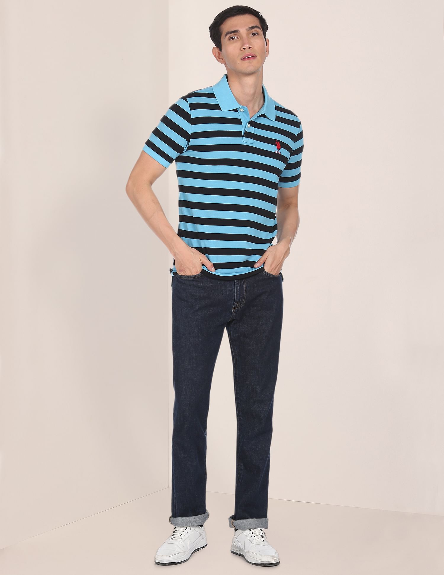 U.S. Polo Assn. Ribbed Collar Striped Polo Shirt