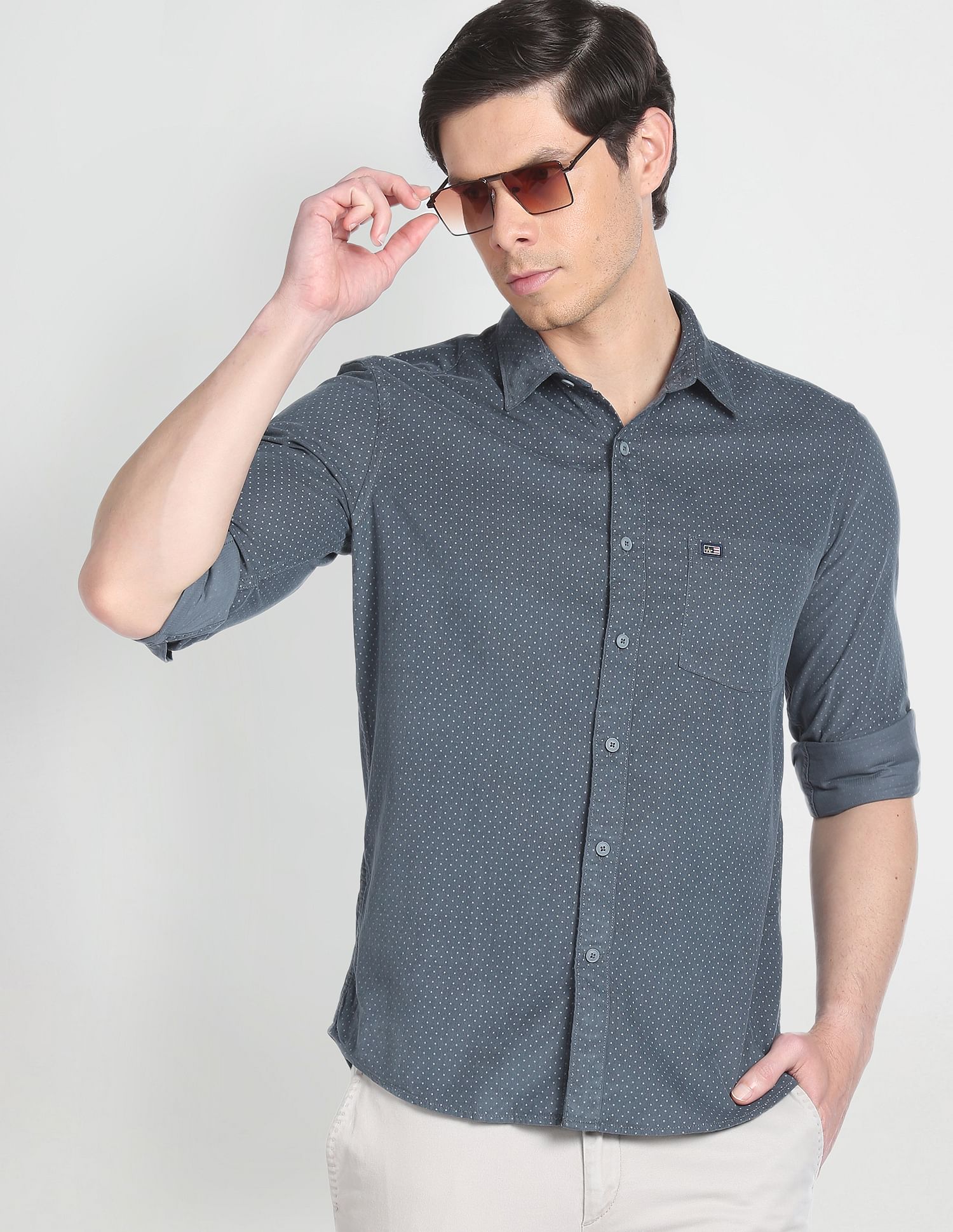 Arrow Sports Polka Dot Print Corduroy Shirt