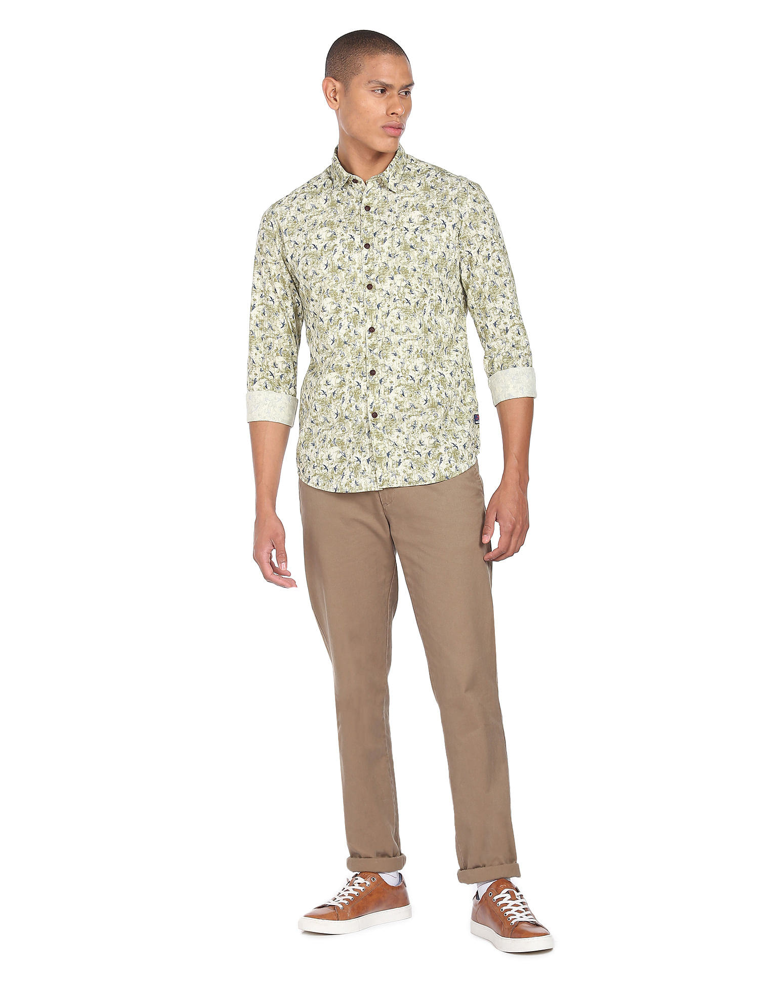Flying Machine Abstract Print Cotton Shirt