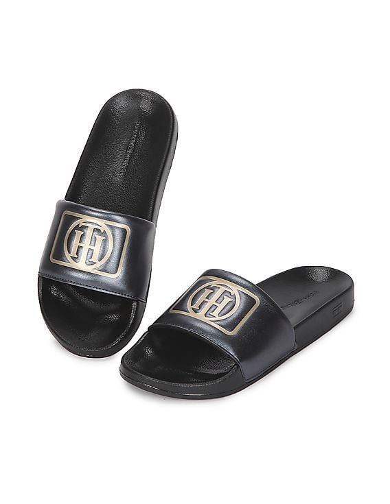 Black tommy hilfiger online slides womens