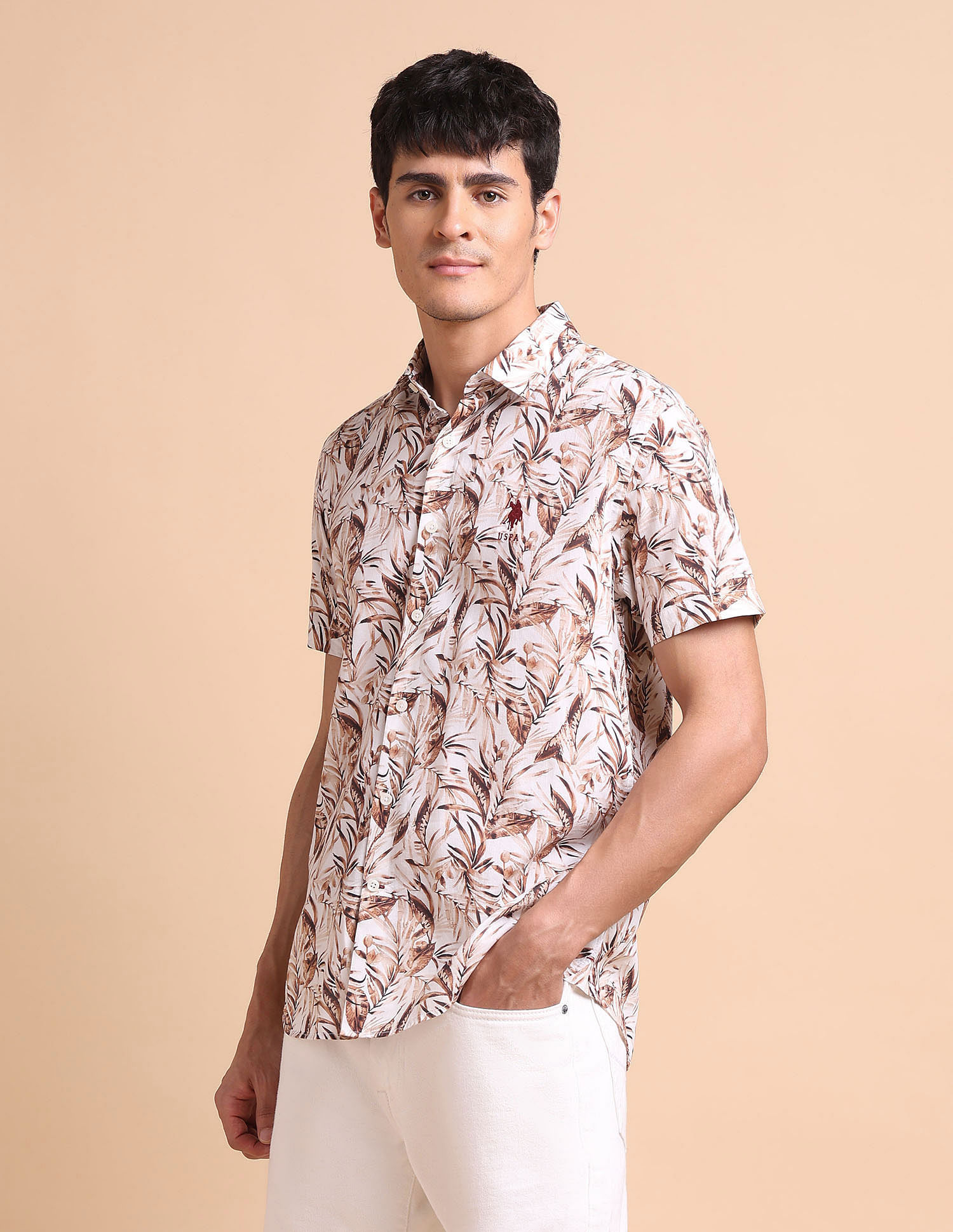 U.S. Polo Assn. Denim Co. Slim Fit Tropical Printed Shirt