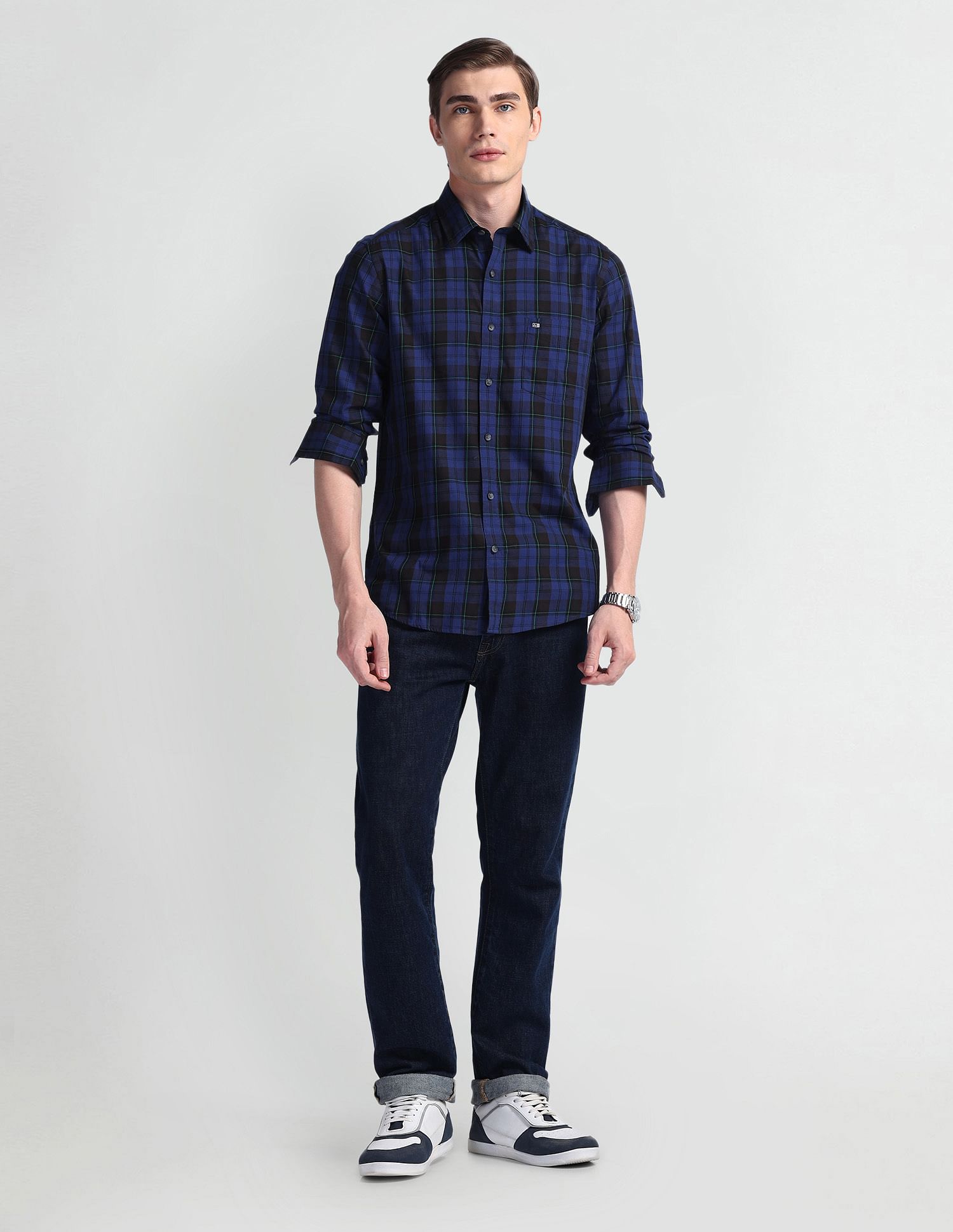 Arrow Sport Tartan Check Point Collar Shirt