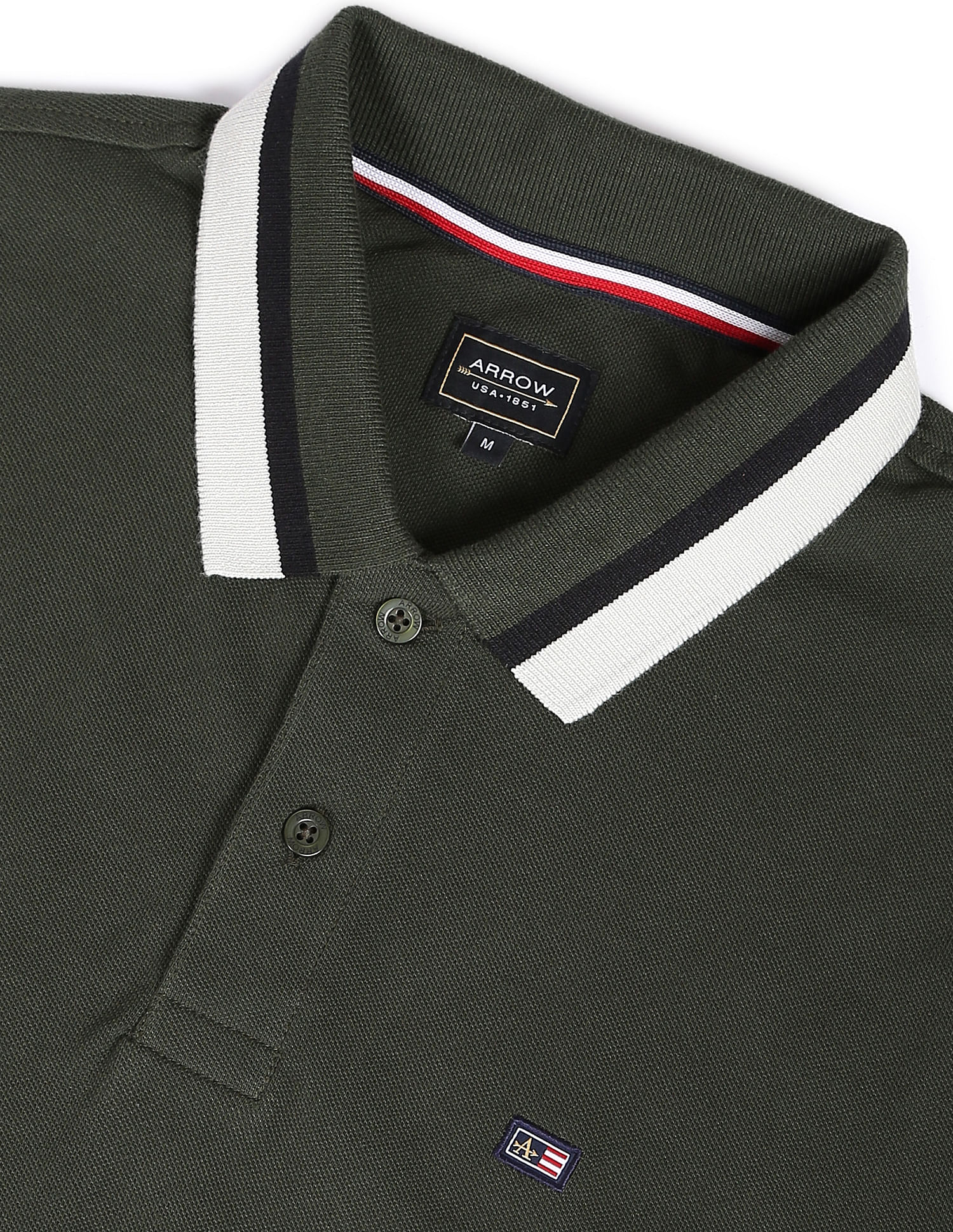Arrow Sports Striped Collar Pique Cotton Solid Polo Shirt