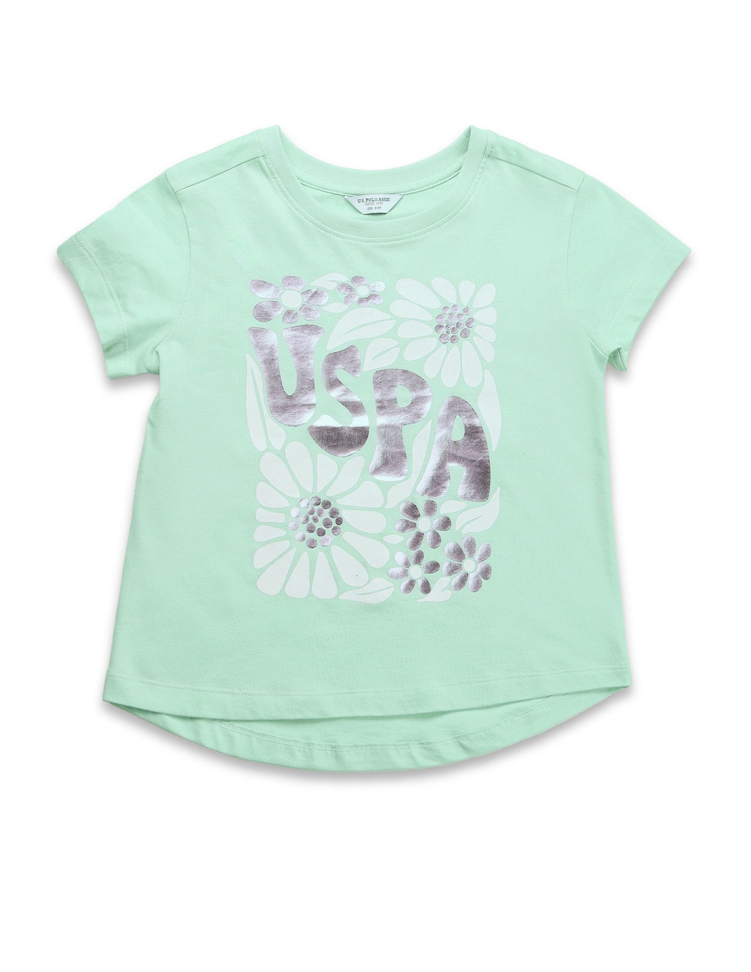 U.S. Polo Assn. Kids Girls Brand Printed Relaxed Fit T-Shirt