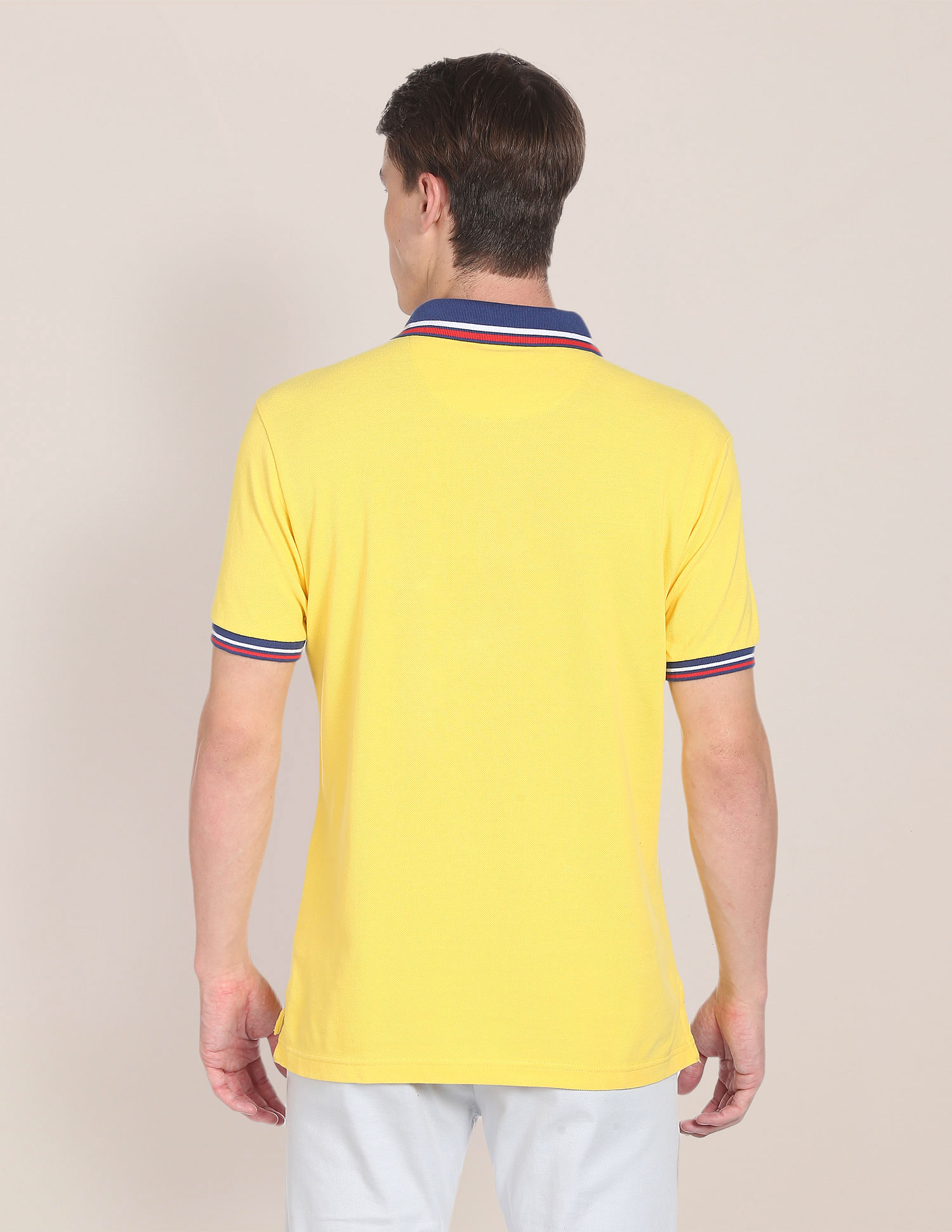 Buy U.S. Polo Assn. Men Yellow Ribbed Collar Brand Logo Polo