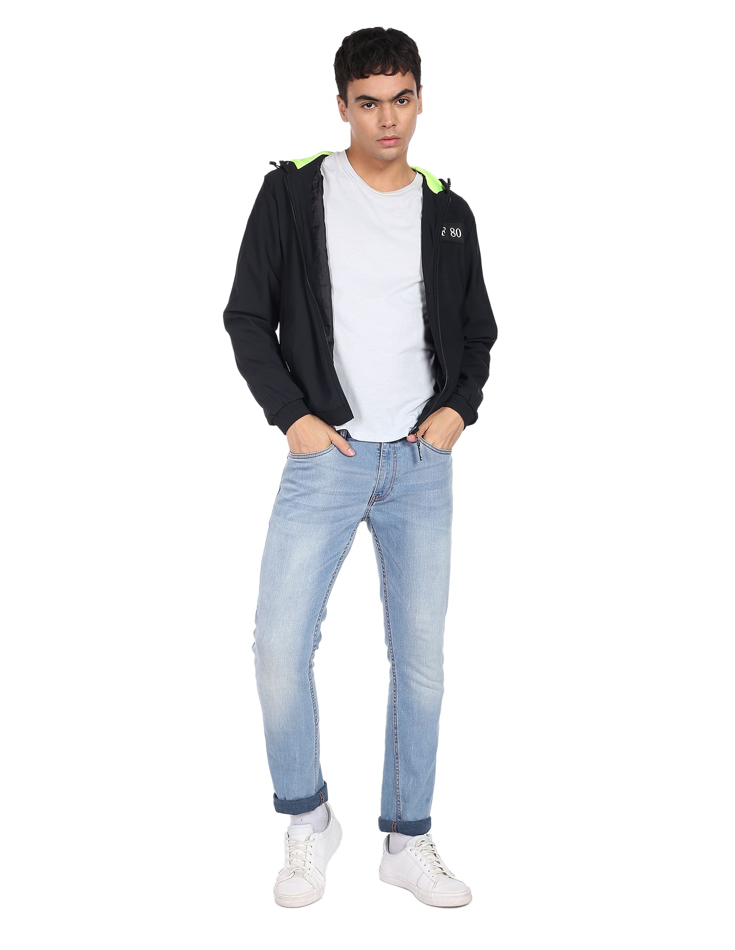 Flying Machine Panelled Solid Hooded Jacket
