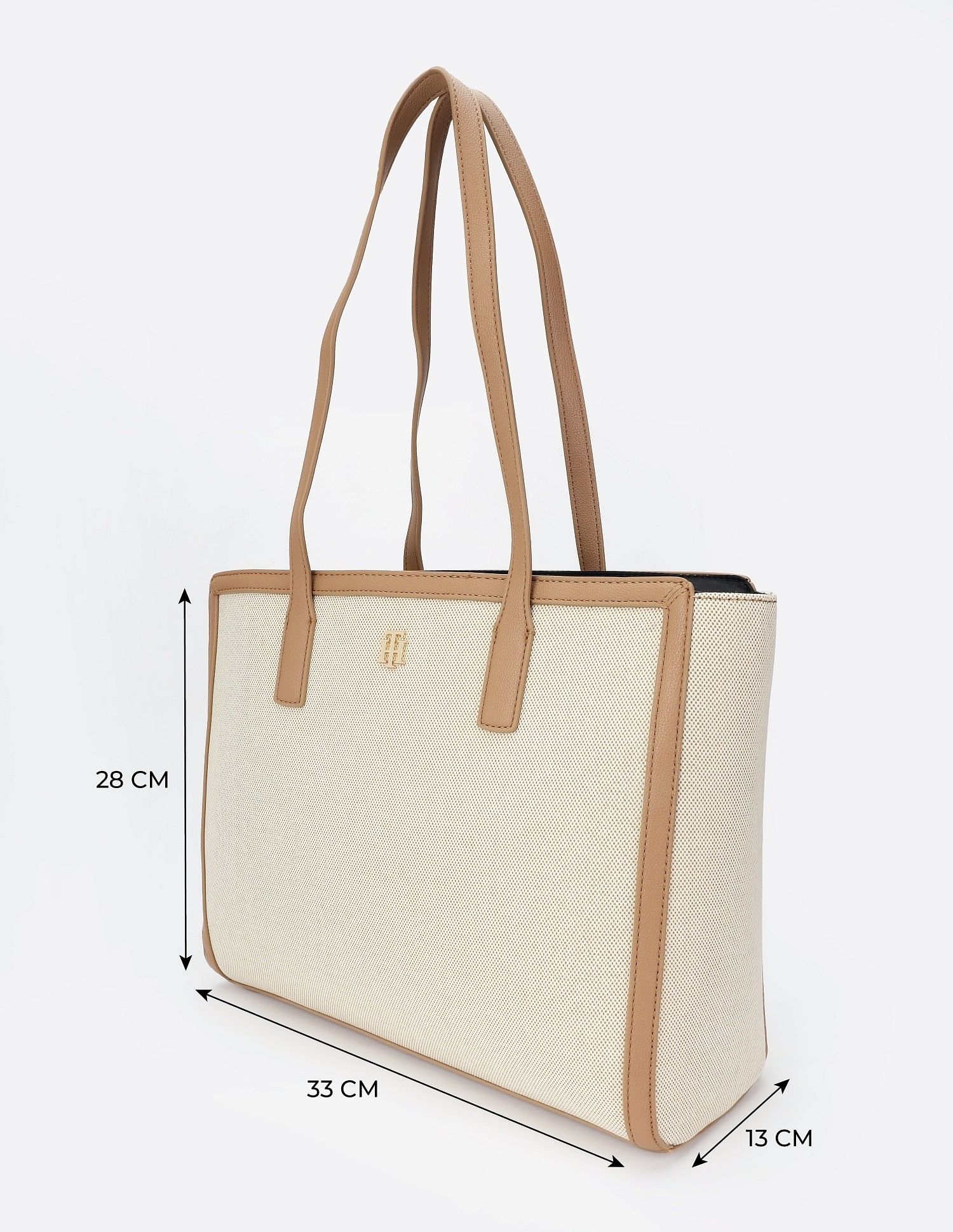 Tommy Hilfiger Solid Brown Polyester Tote Bag