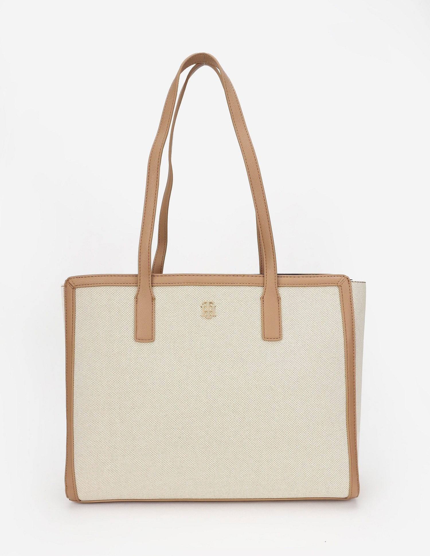 Tommy Hilfiger Solid Brown Polyester Tote Bag